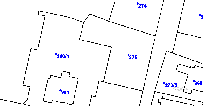 Parcela st. 276 v KÚ Modřany, Katastrální mapa