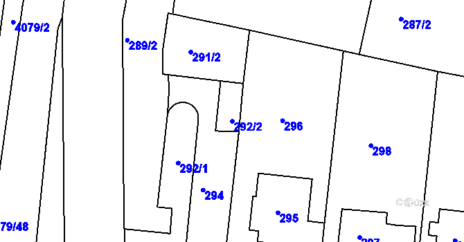 Parcela st. 292/2 v KÚ Modřany, Katastrální mapa