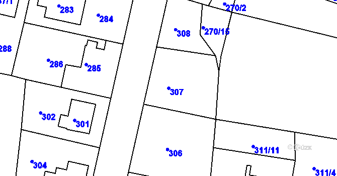 Parcela st. 307 v KÚ Modřany, Katastrální mapa
