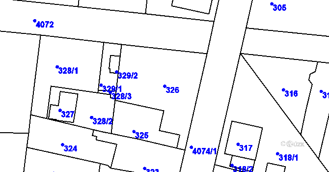 Parcela st. 326 v KÚ Modřany, Katastrální mapa