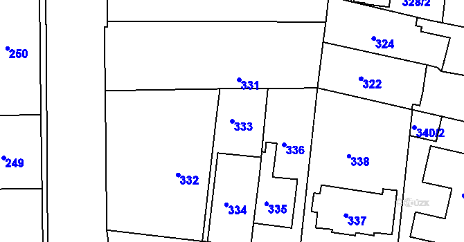 Parcela st. 333 v KÚ Modřany, Katastrální mapa