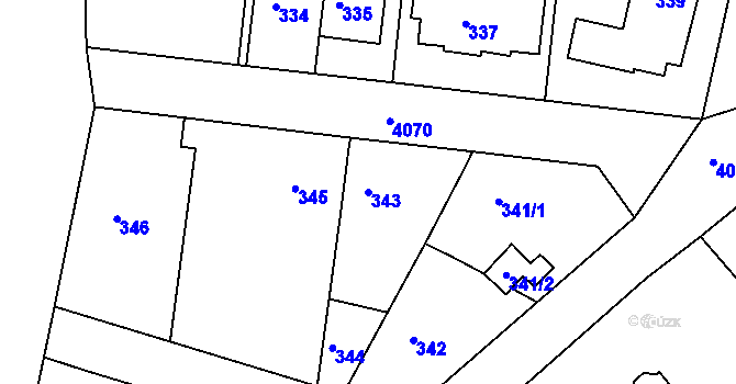 Parcela st. 343 v KÚ Modřany, Katastrální mapa