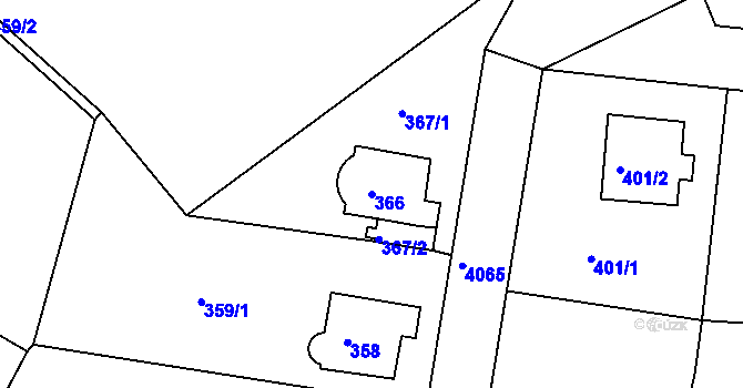 Parcela st. 366 v KÚ Modřany, Katastrální mapa