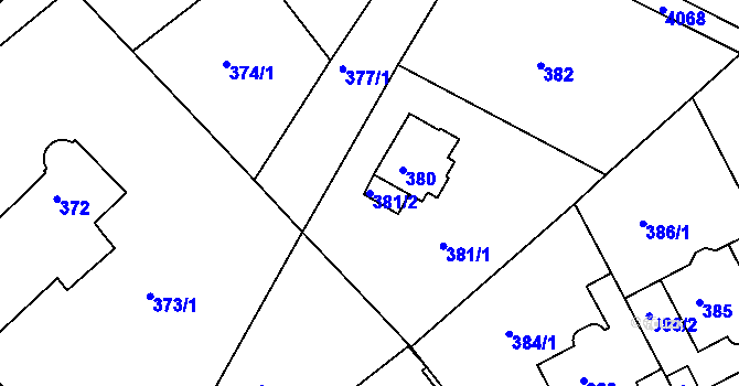 Parcela st. 381/2 v KÚ Modřany, Katastrální mapa