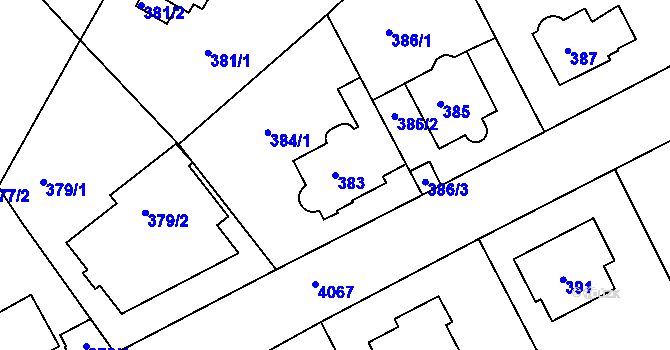 Parcela st. 383 v KÚ Modřany, Katastrální mapa