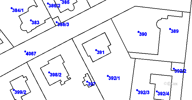 Parcela st. 391 v KÚ Modřany, Katastrální mapa