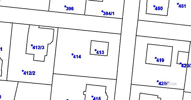 Parcela st. 413 v KÚ Modřany, Katastrální mapa