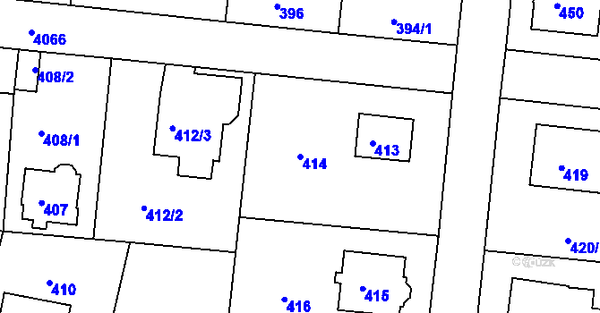 Parcela st. 414 v KÚ Modřany, Katastrální mapa
