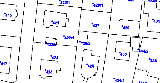 Parcela st. 426/2 v KÚ Modřany, Katastrální mapa