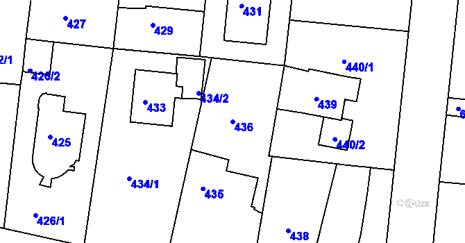 Parcela st. 436 v KÚ Modřany, Katastrální mapa