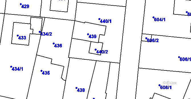 Parcela st. 440/2 v KÚ Modřany, Katastrální mapa