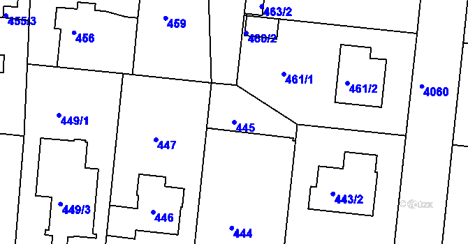 Parcela st. 445 v KÚ Modřany, Katastrální mapa