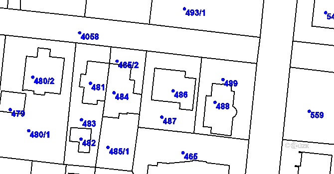 Parcela st. 486 v KÚ Modřany, Katastrální mapa
