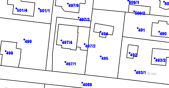 Parcela st. 497/2 v KÚ Modřany, Katastrální mapa