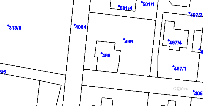 Parcela st. 498 v KÚ Modřany, Katastrální mapa