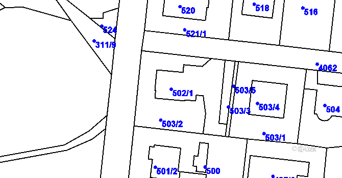 Parcela st. 502/1 v KÚ Modřany, Katastrální mapa