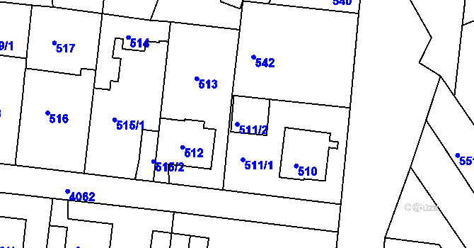 Parcela st. 511/2 v KÚ Modřany, Katastrální mapa