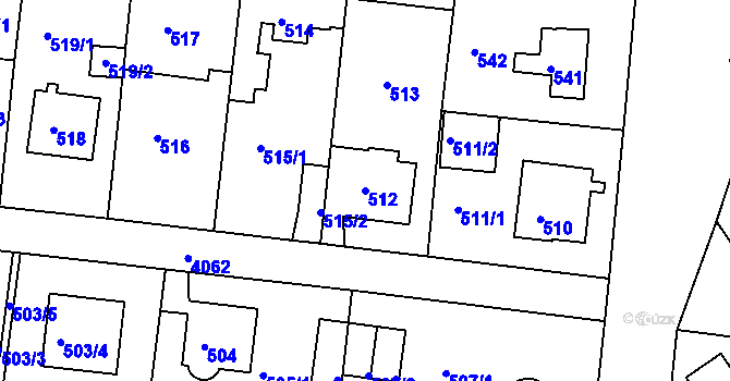 Parcela st. 512 v KÚ Modřany, Katastrální mapa