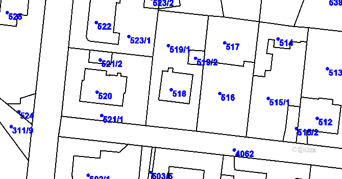 Parcela st. 518 v KÚ Modřany, Katastrální mapa