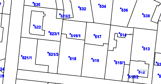 Parcela st. 519/2 v KÚ Modřany, Katastrální mapa