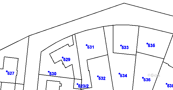 Parcela st. 531 v KÚ Modřany, Katastrální mapa