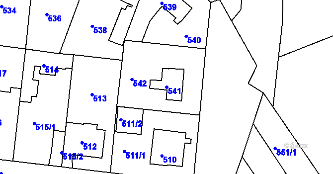 Parcela st. 541 v KÚ Modřany, Katastrální mapa