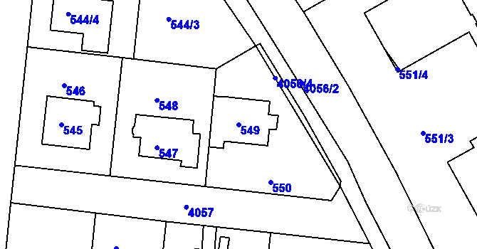 Parcela st. 549 v KÚ Modřany, Katastrální mapa