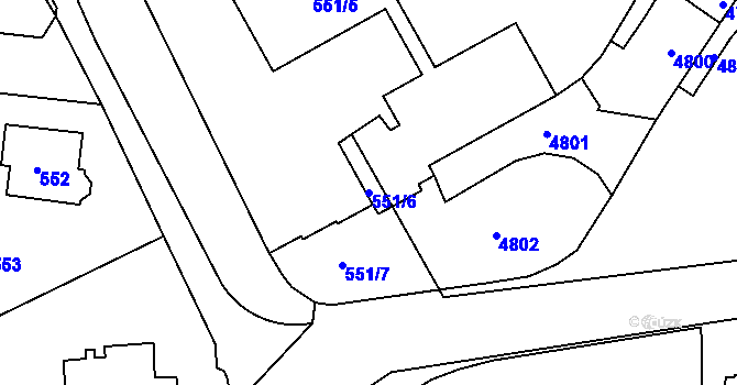 Parcela st. 551/6 v KÚ Modřany, Katastrální mapa