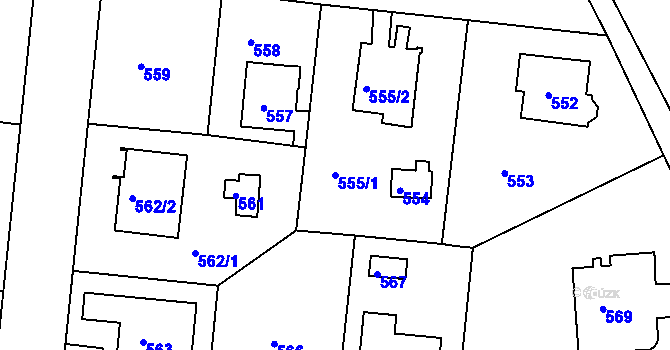 Parcela st. 555/1 v KÚ Modřany, Katastrální mapa