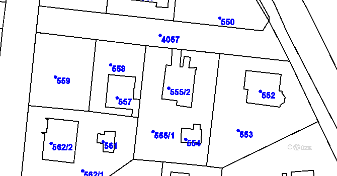 Parcela st. 555/2 v KÚ Modřany, Katastrální mapa