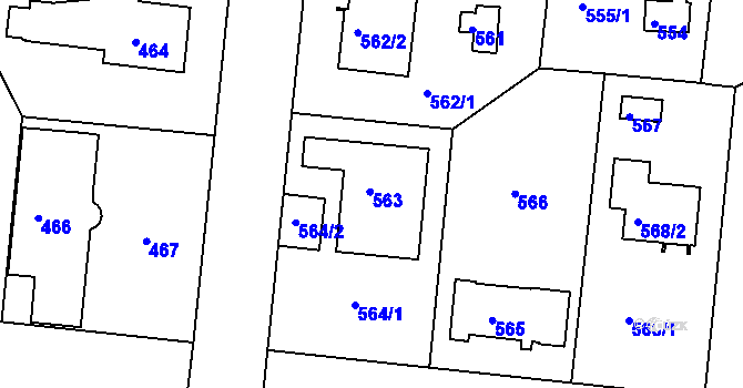 Parcela st. 563 v KÚ Modřany, Katastrální mapa