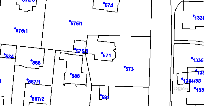 Parcela st. 571 v KÚ Modřany, Katastrální mapa