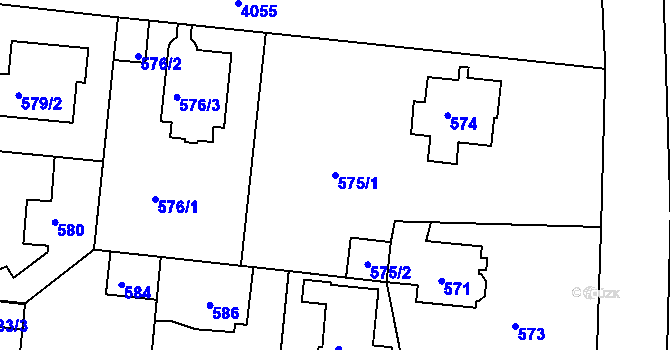 Parcela st. 575/1 v KÚ Modřany, Katastrální mapa
