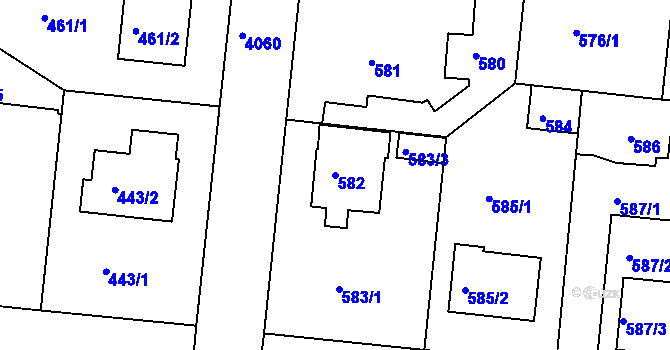 Parcela st. 582 v KÚ Modřany, Katastrální mapa