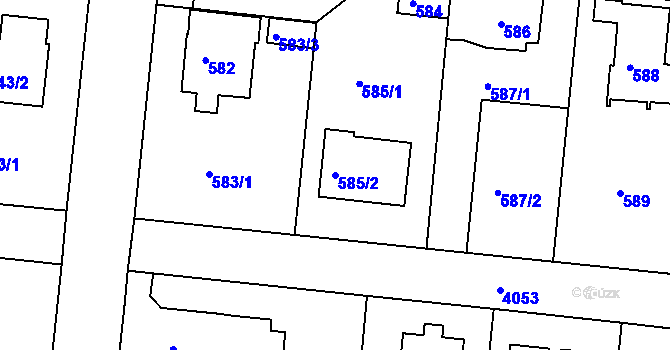 Parcela st. 585/2 v KÚ Modřany, Katastrální mapa