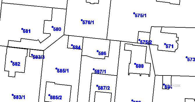 Parcela st. 586 v KÚ Modřany, Katastrální mapa