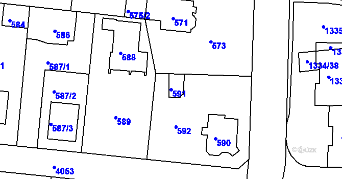 Parcela st. 591 v KÚ Modřany, Katastrální mapa