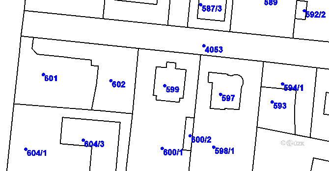 Parcela st. 599 v KÚ Modřany, Katastrální mapa