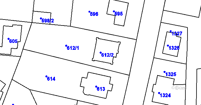 Parcela st. 612/2 v KÚ Modřany, Katastrální mapa