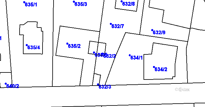 Parcela st. 632/2 v KÚ Modřany, Katastrální mapa