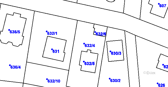 Parcela st. 632/4 v KÚ Modřany, Katastrální mapa