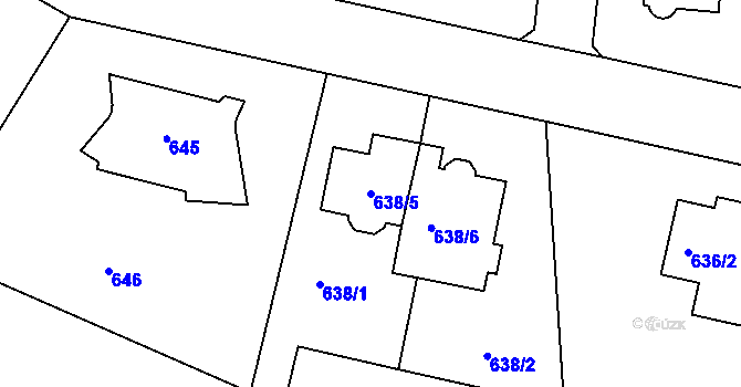 Parcela st. 638/5 v KÚ Modřany, Katastrální mapa