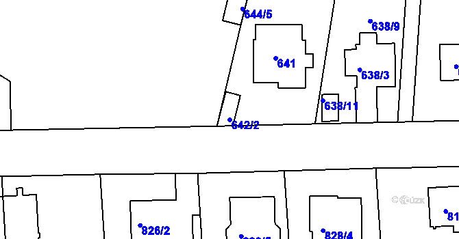 Parcela st. 642/2 v KÚ Modřany, Katastrální mapa
