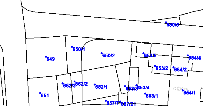 Parcela st. 650/2 v KÚ Modřany, Katastrální mapa