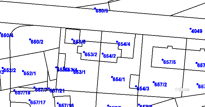 Parcela st. 654/2 v KÚ Modřany, Katastrální mapa