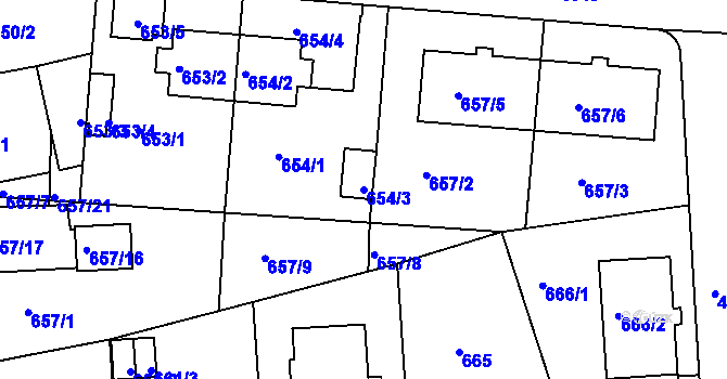 Parcela st. 654/3 v KÚ Modřany, Katastrální mapa