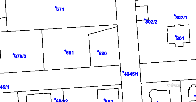 Parcela st. 680 v KÚ Modřany, Katastrální mapa