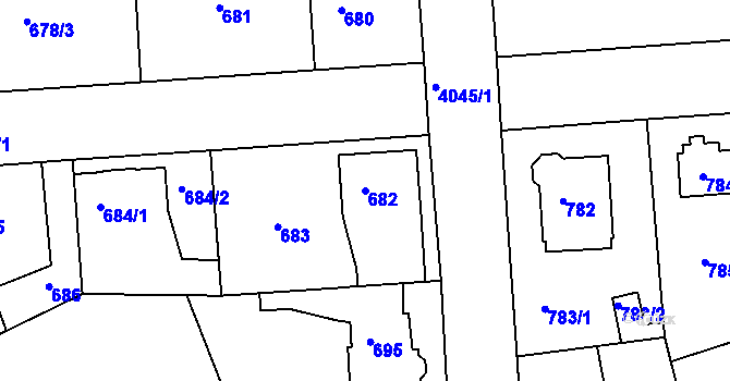 Parcela st. 682 v KÚ Modřany, Katastrální mapa
