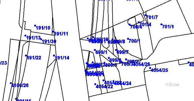 Parcela st. 699 v KÚ Modřany, Katastrální mapa
