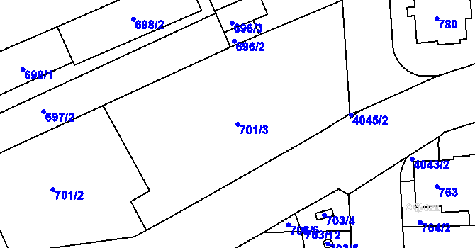 Parcela st. 701/3 v KÚ Modřany, Katastrální mapa